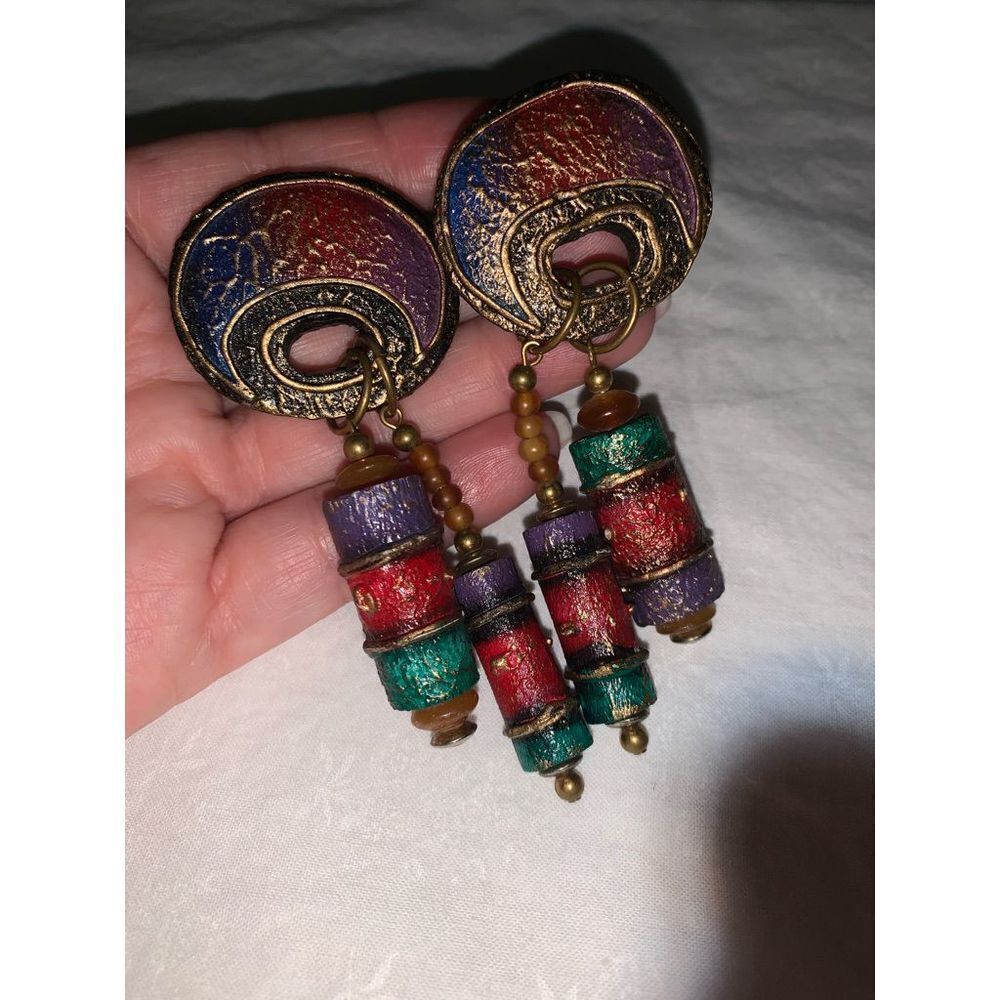 Vintage 1980’s Boho Statement Earrings Pierced